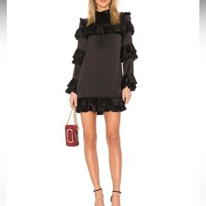 Black satin FRAME ruffle mini dress